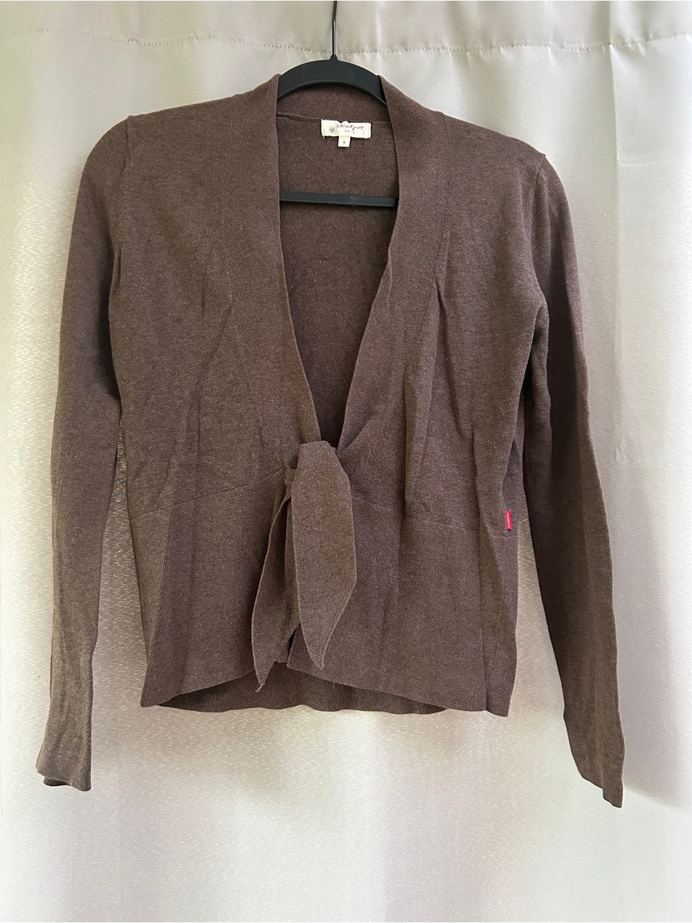 Women’s Tie-Front Brown Cardigan Sweater cotton small
